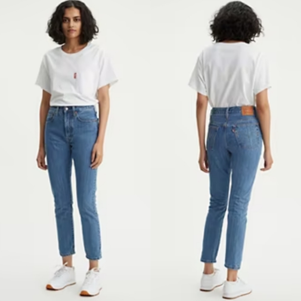 Levis 501 Button Fly High Waist Slim Straight Ankle Jeans